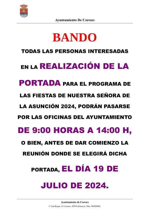 Comunicado Ayto Coreses Cartel Fiestas