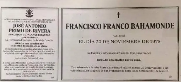 Esquela de Francisco Franco y Antonio Primo de Rivera