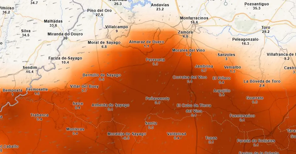 Mapa de niebla en la provincia de Zamora