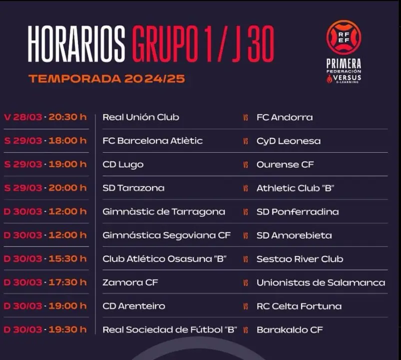 Horario, Zamora CF