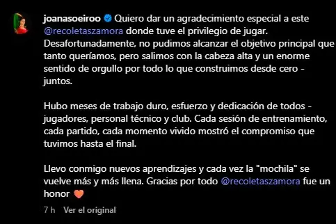 Joana Soeiro se despide del Zamarat