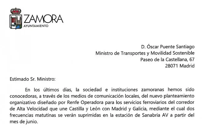 Carta al Ministro de Transportes, Óscar Puente