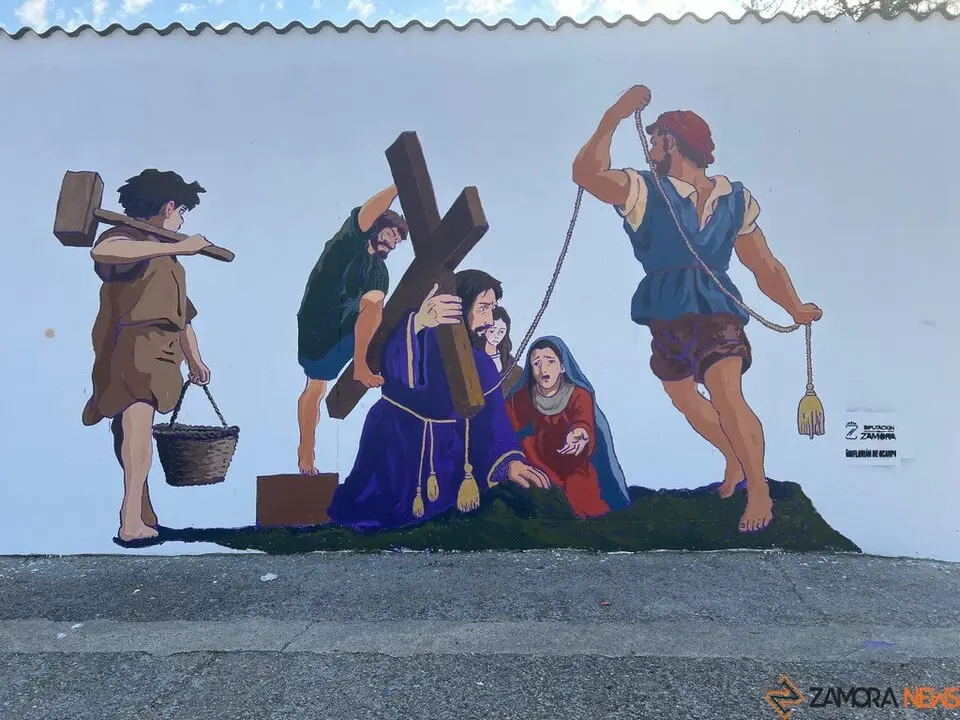 Mural Niño de los Clavos en Coreses, artista Súl Alija