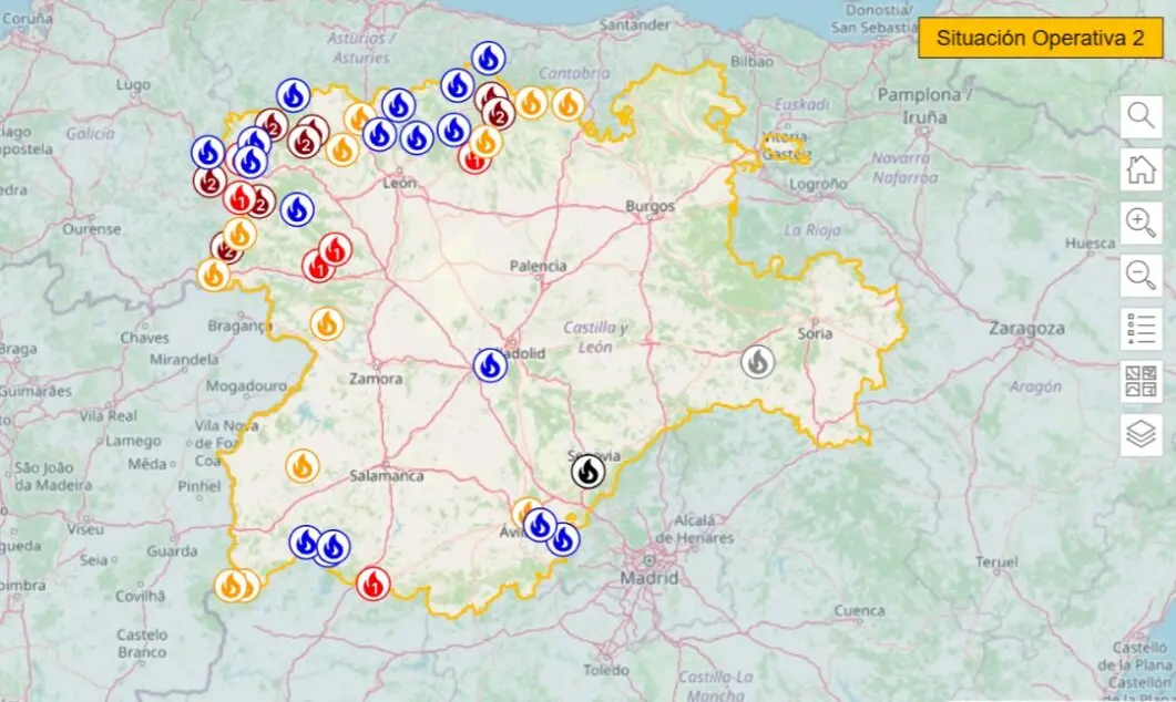 Situación de los incendios en Castilla y León (21 de agosto de 2025)