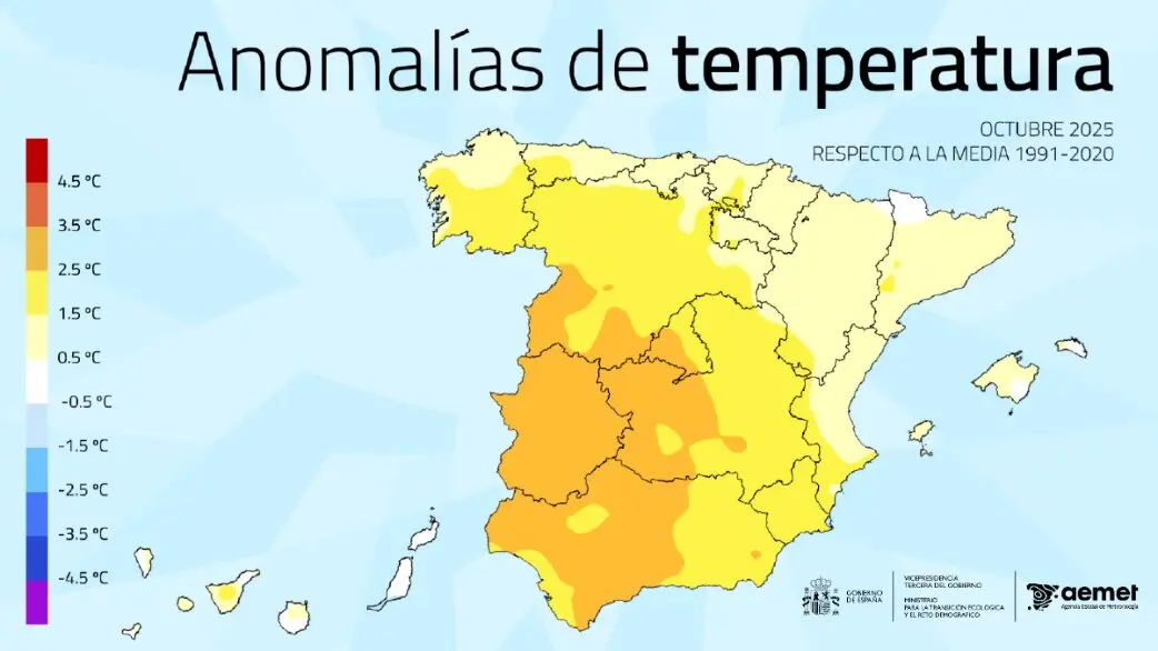 Mapa de temperaturas. Foto AEMET/Diario Qcom.es