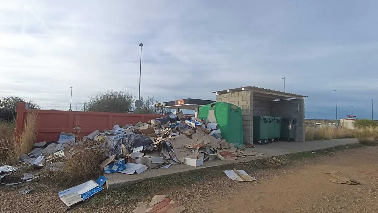 Cartones desperdigados en la trasera del área de servicio