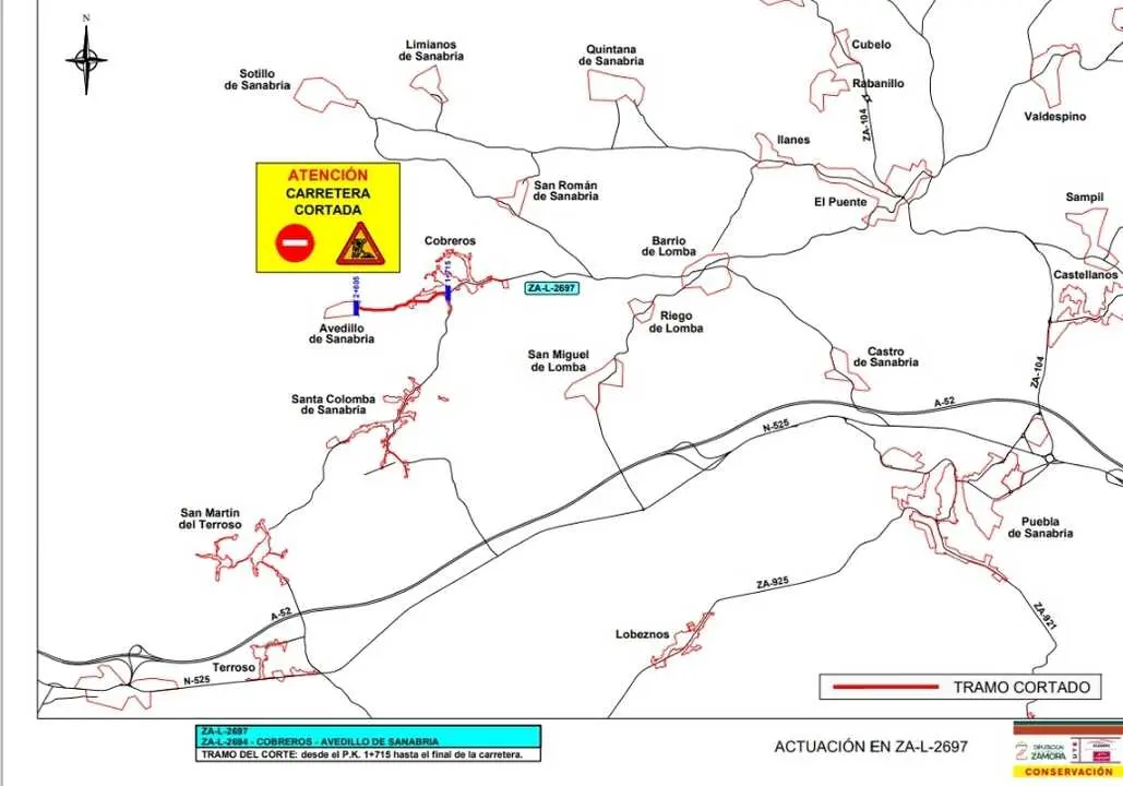 corte de carretera entre cobreros y avedillo de sanabria