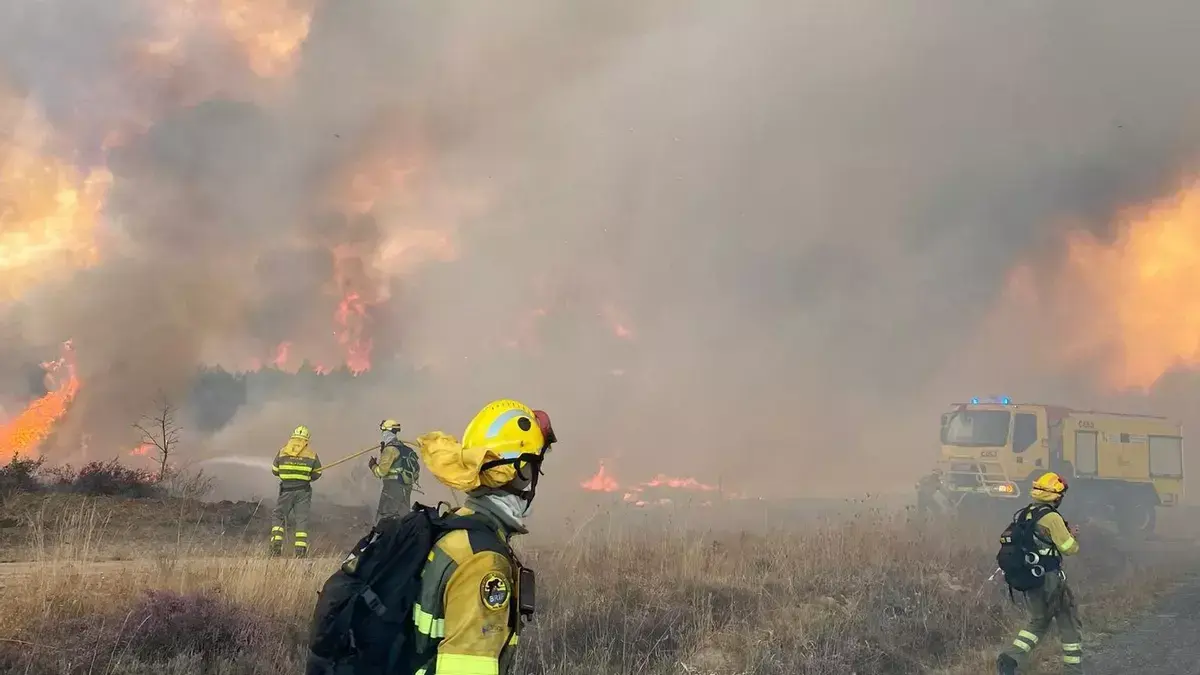Personal de tierra en las labores de extinci&oacute;n de un incendio forestal en Le&oacute;n. Imagen de archivo/ileon/ Brif Tabuyo