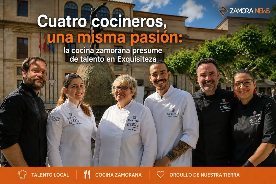 Cuatro cocineros y sus ayudantes