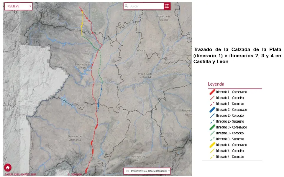 Trazado+de+Calzada+de+la+Plata+e+Itinerarios+M&eacute;rida+a+Astorga+en+C+y+L