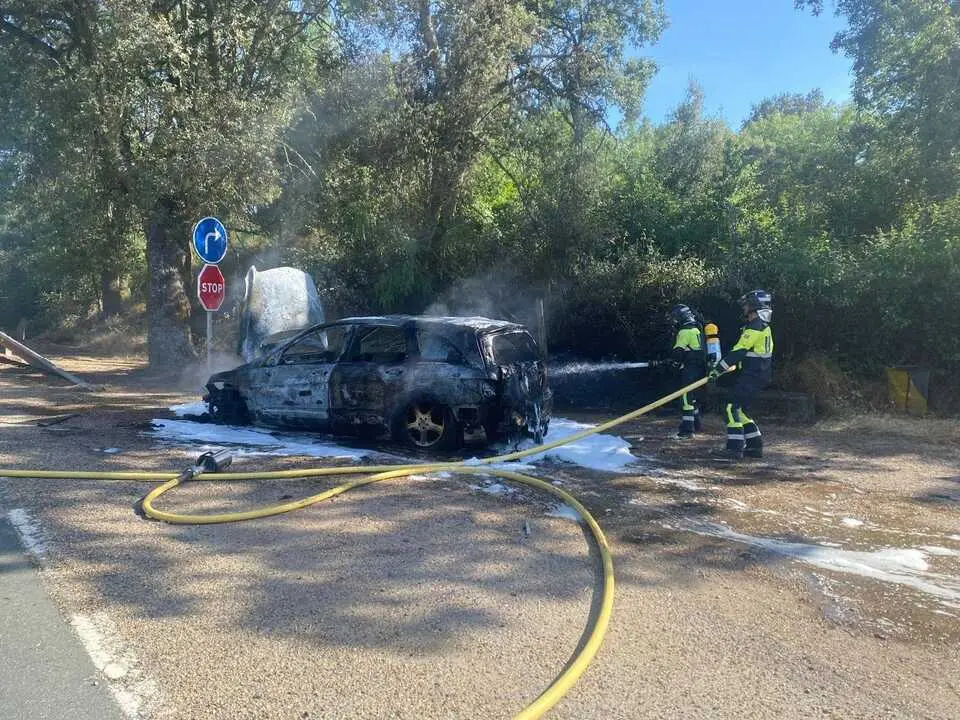un coche arde en Peleas de Arriba (2)
