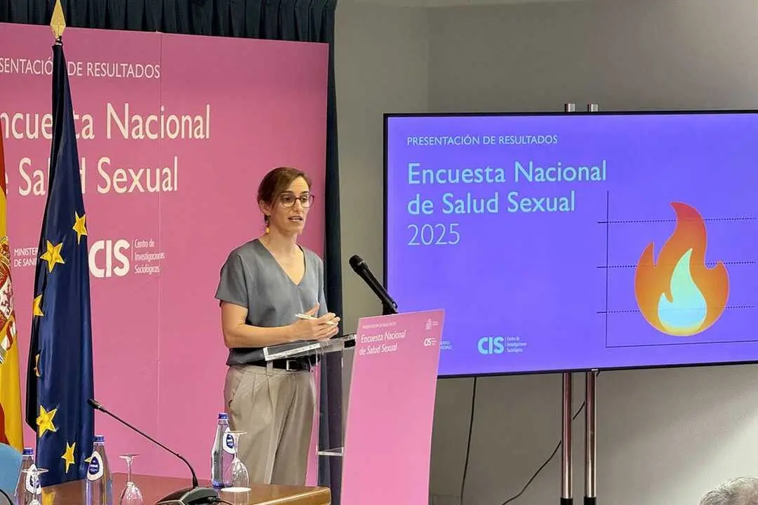 La ministra de Sanidad, M&oacute;nica Garc&iacute;a, durante la presentaci&oacute;n de resultados de la Encuesta Nacional de Salud Sexual (ENSS II)