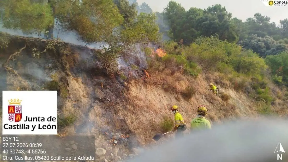 Trabajos contra el fuego en Sotillo de la Adrada el lunes por la ma&ntilde;ana. Foto &Aacute;vilared