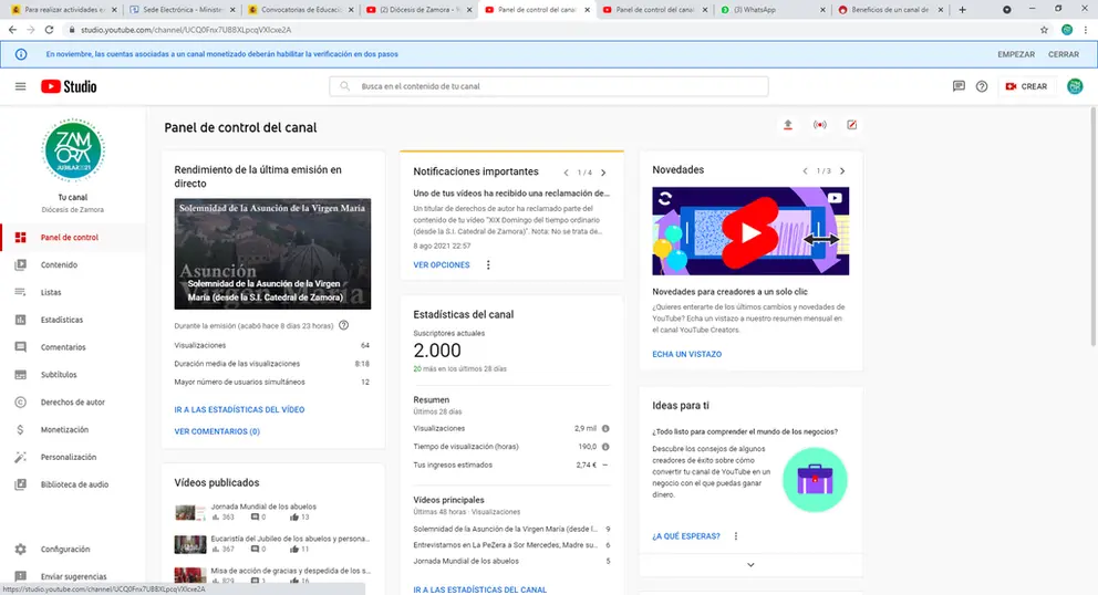 Cuenta de Youtube de la Diócesis