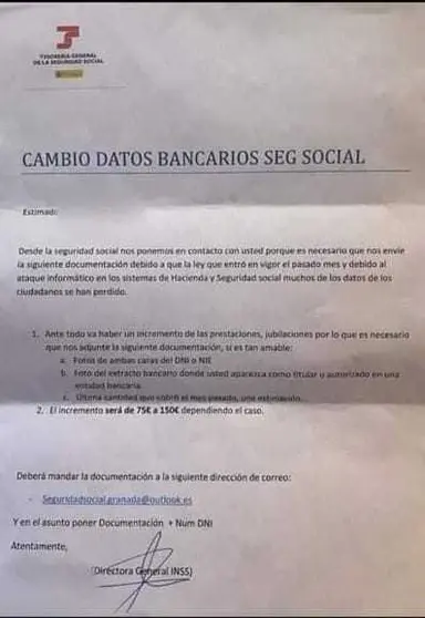 Imagen de la carta que han recibido algunas de las potenciales víctimas del fraude