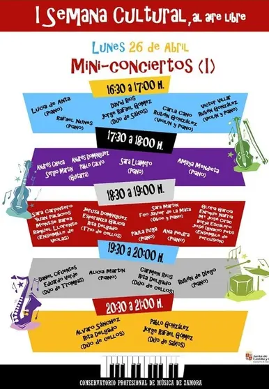 Cartel de los mini conciertos de hoy en el Conservatorio de Música