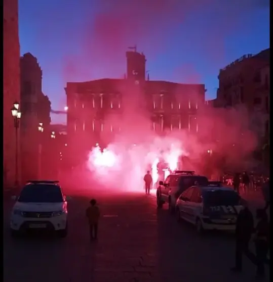 Celebración de los aficionados del Atlético de Madrid en la Plaza Mayor