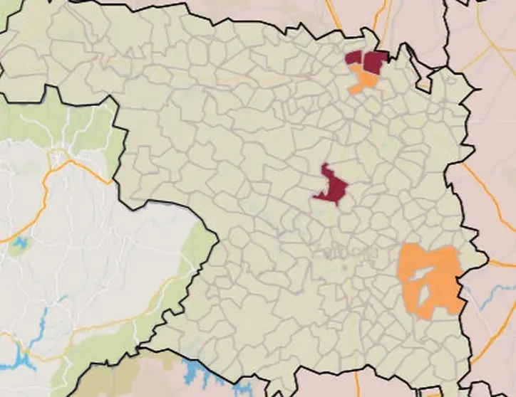 Mapa de incidencia de casos de más de 65 años