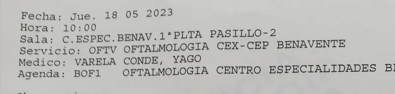 La carta con la cita para 2023