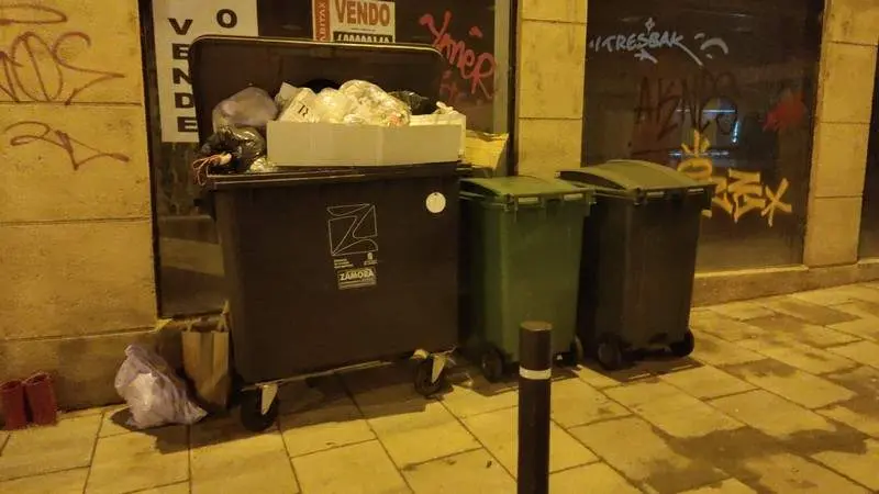 Basura acumulada en un contenedor de Zamora