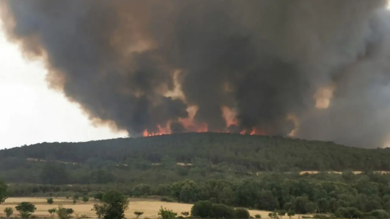 Columna de humo en Ay&oacute;o de Vidriales. Imagen de archivo