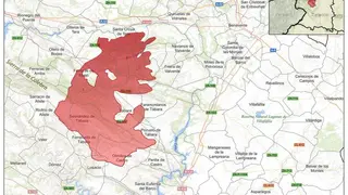 Plano con la superficie afectada por el incendio de Losacio. Fuente: @CopernicusEMS