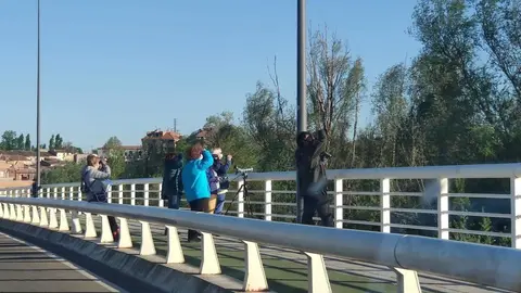 Aficionados a la ornitología en el Puente de los Poetas