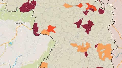 Mapa incidencia acumulada en los últimos 14 días en la provincia (25 abril)