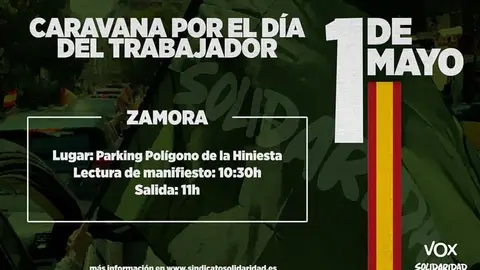 Cartel convocatoria VOX y Solidaridad España para el 1 de mayo