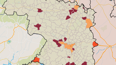 Mapa de incidencia por municipios a siete días (16 de mayo)
