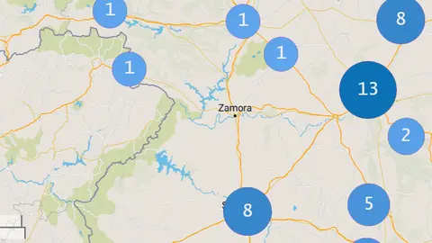 Mapa puntos recarga en la provincia según el Portal de Datos Abiertos de la Junta