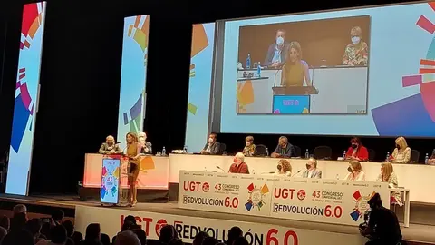 Yolanda Díaz, durante su intervención en el Congreso de UGT