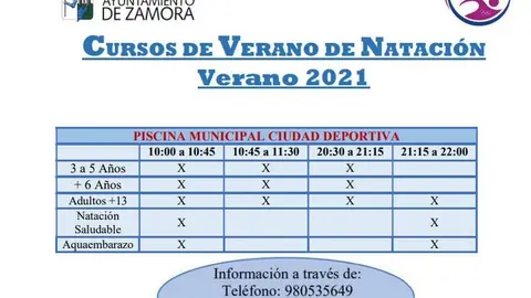 Cartel informativo de los cursos de natación