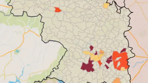 Mapa municipios con una positividad muy alta a 7 días (12 de junio)
