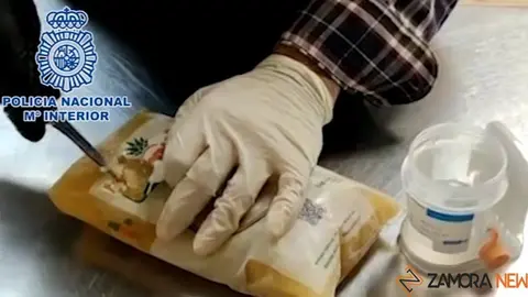 Bolsa con la pulpa de piña donde se camuflaba la droga