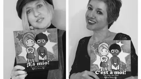 Las hermanas Poncet con el libro de educación y prevención de abusos sexuales "¡Es mío! Mi cuerpo, mis decisiones"