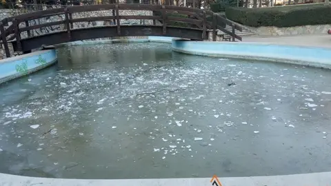 La fuente de la Plaza de La Marina helada