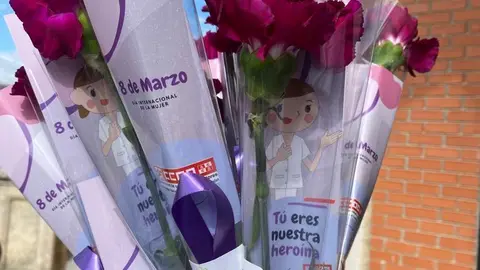 Claveles morados por el 8M, repartidos por CCOO Castilla y León
