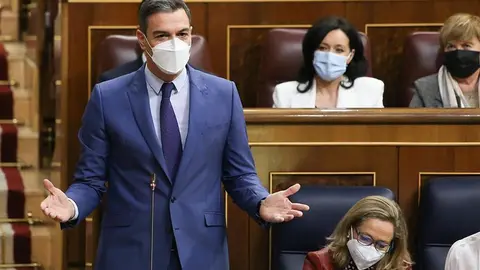 El presidente del Gobierno, Pedro Sánchez, durante su intervención en la sesión de control en el Congreso. Fotografía: Pool Congreso
