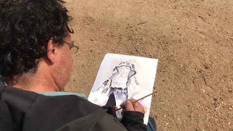 Luis dibujando a la orilla del Duero