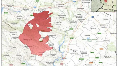 Plano con la superficie afectada por el incendio de Losacio. Fuente: @CopernicusEMS