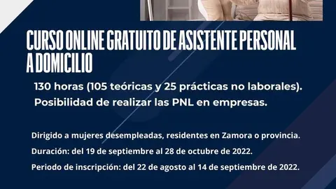 Cartel curso empleo asistente personal agosto online 2022