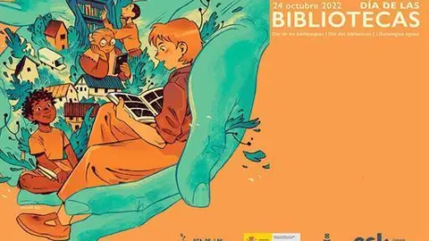 Cartel del Día de las Bibliotecas 2022 con el lema 'BiblioTEcuida'.