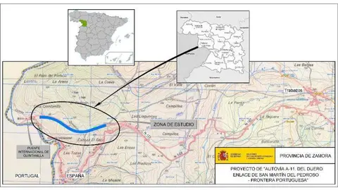 Zona de actuación de la conversión de la NA-1122 en la A11 entre San Martín del Pedroso y la frontera portuguesa - Ministerio de Transportes, Movilidad y Agenda Urbana