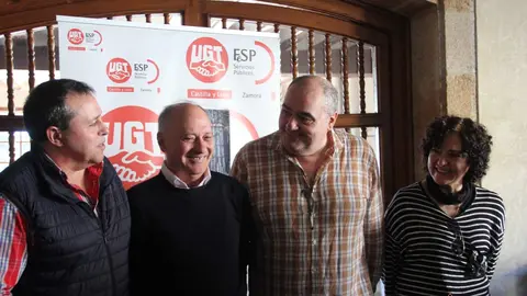 Presentación curso gestión forestal UGT. Faustino Temprano, secretario general UGTCyL, Tomás Pérez, secretario general UGT Servicios Públicos CyL, y Raúl Castaño, secretario general UGT Servicios Públicos Zamora