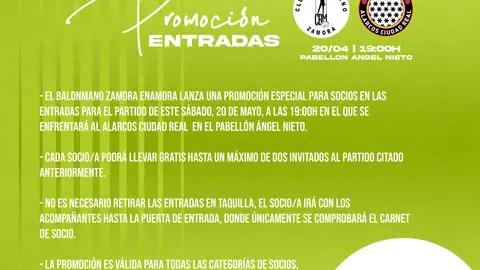 promoción de entradas del Balonmano Zamora