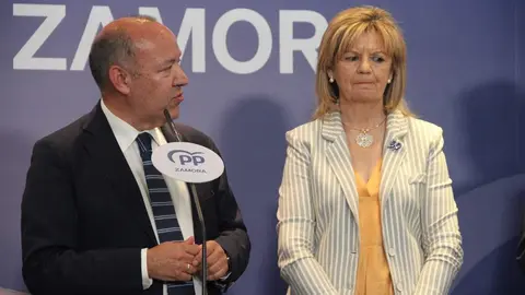 El presidente del PP de Zamora y número 1 al Senada para el 23J, José María Barrios, y la número 1 al Congreso por la formación, Elvira Velasco