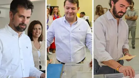 Votación de Luis Tudanca, Alfonso Fernández Mañueco y Juan García-Gallardo en este 23J