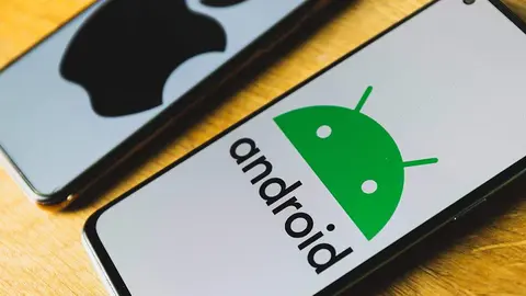 Android and Apple Iphone smartphones. Iphone IOS versus Android operating systems. High quality photo