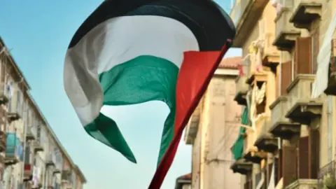 Bandera de Palestina durante una manifestación